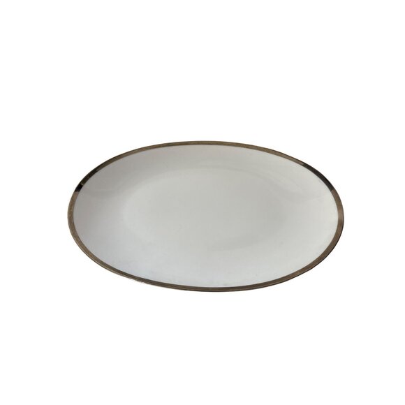 Sango Fine China Pallas Pattern 12 Inch Serving Platter Silver Rim Dinnerware - Picture 1 of 5